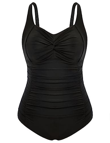 Image of Hanna Nikole Women Plus Size V-Neck One Piece Swimsuits Spaghetti Straps One Piece Swimsuit Black UK 22 Plus