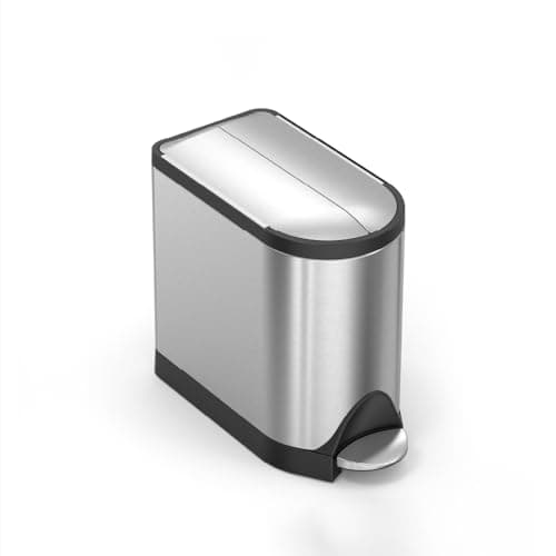 Image of simplehuman CW1899 10L Butterfly Pedal Bin, Small Bin for Bathroom Bedroom Office, Strong Steel Pedal, Silent Soft Close Lid, Inner Bucket, Non-Skid Base, Fingerprint-Proof, Brushed Stainless Steel