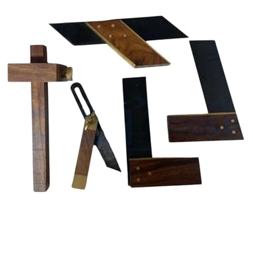Image of Dunnet Tools 5-Piece Woodworking Kit 75mm Precision Sliding Bevel, Try Square, Dovetail Square, Mitre Square & Marking Gauge Set with Storage Bag Essential Carpentry, Joinery & Model Making Tools