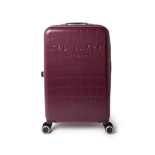 Image of Ted Baker Icon Case Large Suitcase 79cm Plum Patent Croc Hard Shell 4-Wheel TSA Lock Designer Luggage Travel Bag 122L Lightweight ABS Organised Interior Stylish with Compartments Burgundy
