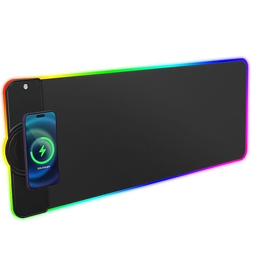 Image of Hcman Charging RGB Gaming Mouse Pad - Wireless 15W Mousepad LED Extra Large Mouse Mat 80 * 30cm, 10 Light Modes Gaming Room Accessories, Computer Keyboard Mat Fast Charging Desk Mat for Gaming, Black