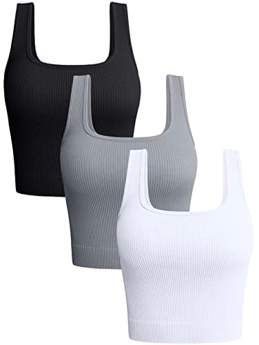 Image of OQQ 3 Piece Tops for Women Exercise Workout Seamless Shirts Casual Crop Tops Black Grey White