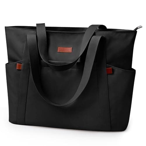 Image of KALIDI Black Tote Bags with Zip for Women Large Handbags Multi-Pockets Lightweight Waterproof Beach Bag Nylon Shoulder Hand Bag for Work Travel School Gym