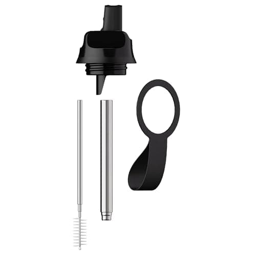 Image of Chilly's Series 2 Sports Flip Lid with Telescopic Straw and Nylon Carry Loop - Easy Flip Lid, Straw Cleaning Brush Included - Accessory Series 2 Water Bottles - Abyss Black