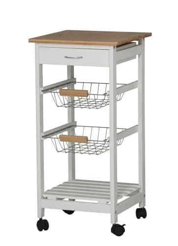 Image of URBNLIVING 3 Tier Portable Oasis Bamboo Top MDF Kitchen Trolley Drawer Shelf Cart on Wheels