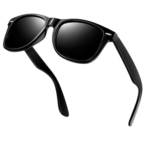 Image of KANASTAL Black Sunglasses Mens Polarised Dark Shades Womens Driving Vintage Classic UV400 Protection Fishing Sailing Beach Vacation Urban - Bright Black Frame