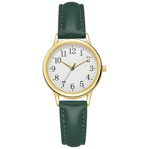 Image of Shengxi Women's Wrist Watch, Analog Quartz Watch with Leather Strap, Waterproof Tone Watch, Easy Read Wrist Watch for Women Ladies Girls (Green)
