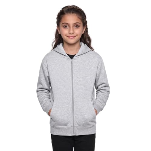 Image of GW CLASSY OUTFIT Kids Girls Boys Zipper Hoodie Unisex Fleece Zipper Top Jacket PE School Sweat Hoodie Casual Fashion UK Size 4-13 Years (9-10 Years, H-Grey)