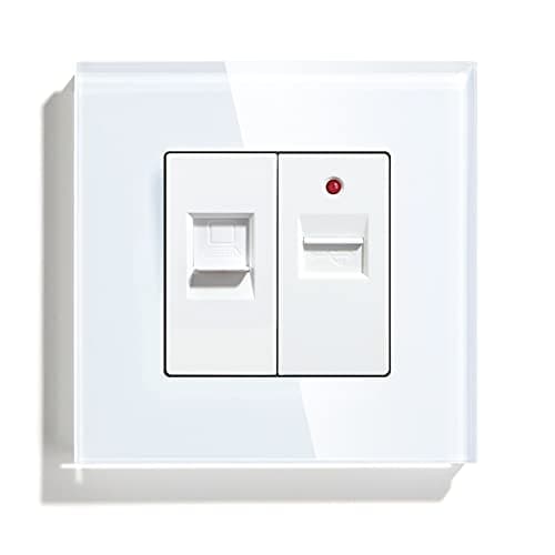 Image of BSEED PC+USB Glass Panel RJ45 Cat5E Ethernet Wall Socket and Single USB Charging Power Outlet White