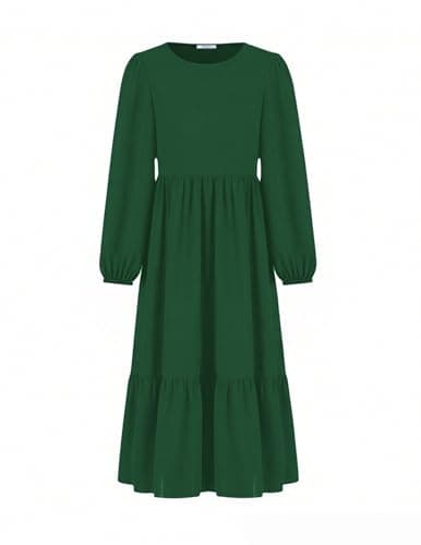 Image of Arshiner Children Long Sleeve Dress Green Christmas Girls Party Dresses A-Line Ruffle Autumn Elegant Children's Dresses Winter Casual Long Party Dress Children's Clothing 6-7 Years