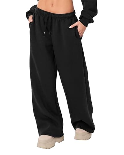 Image of Felcia Women's Casual Joggers Sweatpants Drawstring High Waist Wide Leg Trousers Baggy Athletic Sweatpants (A-Black, L)