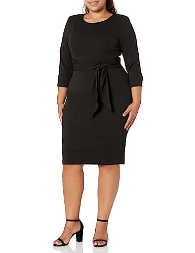 Image of Adrianna Papell Women's Bow Sheath Dress with Three Quarter Sleeves, Black, 8