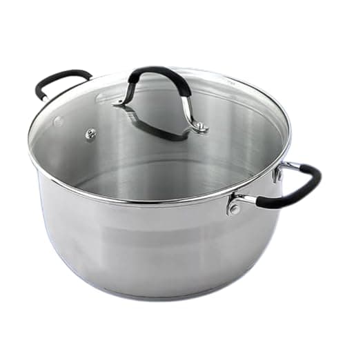 Image of Reldor Stainless Steel Stock Pot with Glass Lid – 28cm Cooking Pot with Silicone Handles, Frying Saucepan Casserole Dish– Kitchen Cookware, Induction Compatible, Dishwasher Safe