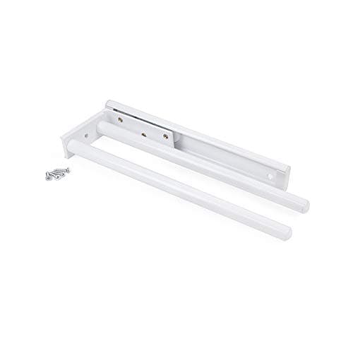 Image of Emuca - Pull-Out Towel Rail with 2 arms, Kitchen or Bathroom Towel Rack from Aluminium with White Finish, 310mm (12,2 inch) Long