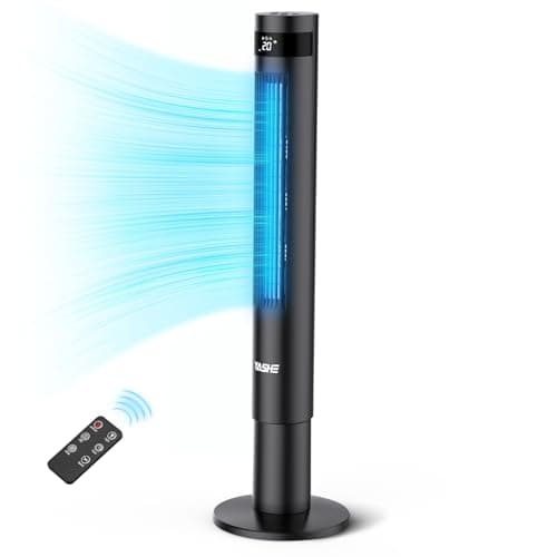 Image of YASHE 43 inch Tower Fan with Remote Control, Electric Floor Bladeless Cooling Fans with 85° Oscillating, 12 Timer, 3 Modes & 3 Speeds, LED Display, 28db for Bedroom, Home, Office