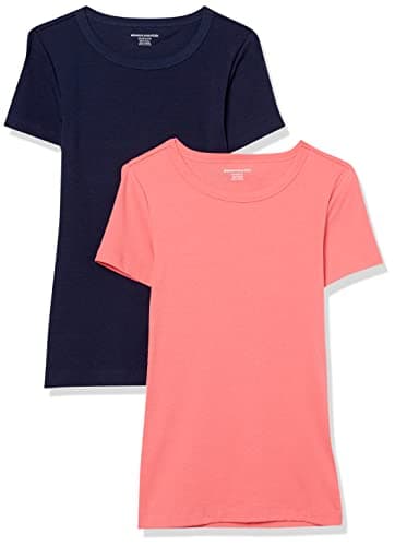 Image of Amazon Essentials Women's Slim-Fit Short-Sleeve Crewneck T-Shirt, Pack of 2, Navy/Hot Pink, S