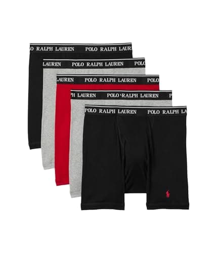Image of Polo Ralph Lauren Men's Classic Fit Cotton Boxer Briefs 5 Pack, 2 Andover Heather/Rl2000 Red/2 Polo Black, S