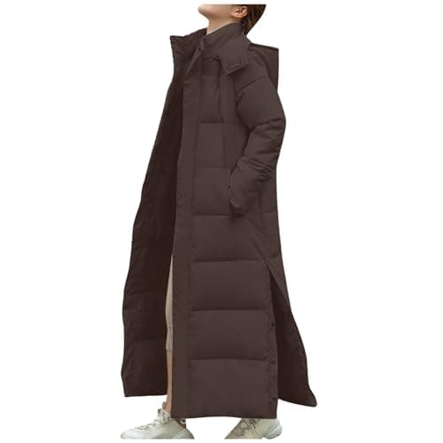 Image of Yolimok Maxi Puffer Jacket for Women UK Longline Padded Coat Long Winter Warm Quilted Padded Jackets Hooded Long Parka Coats Down Coat with Removable Hood Brown