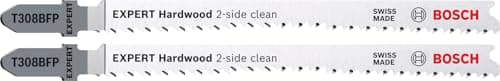 Image of Bosch 2 x Expert Hardwood 2-side clean T308BFP Jigsaw Blade (for Plastic-Coated Panels, Kitchen Worktop, Length 117 mm, Professional Accessories Jigsaw)