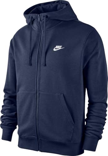 Image of NIKE Mens M Nsw Club Hoodie Fz Bb Sweatshirt, Midnight Navy/Midnight Navy/(White), M EU