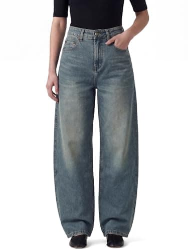 Image of Chasehot Barrel Jeans for Women, High Waisted Stretchy Trendy Wide Leg Sweatpant Jeans Vintage Relaxed Fit Baggy Boyfriend Cute Ladies Denim Pants, Heritage Vintage Wash-Size 14
