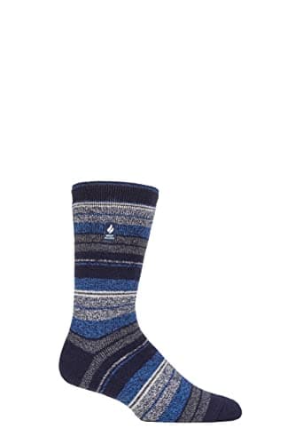 Image of HEAT HOLDERS SOCKSHOP Mens 1.6 TOG Lite Striped, Patterned & Argyle Socks Pack of 1 Krakow Multi Stripe Navy 6-11