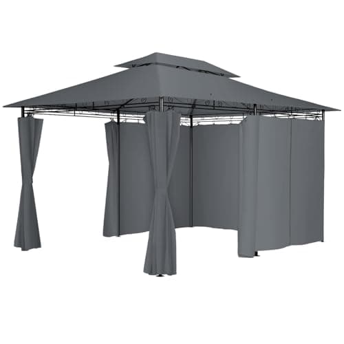 Image of tectake® Luxury Garden Gazebo - 3x4m, Water- & UV-Resistant, Raised Roof for Ventilation, Side Panels & Firm Footing with Base Plate & Pegs, Perfect Marquee for BBQ, Party & Outdoor Event - Anthracite