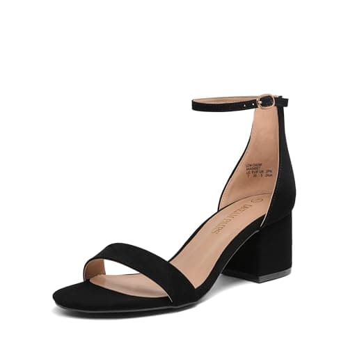 Image of DREAM PAIRS Womens Bridal Sandals Glitter Ladies Mid Low Block Heels Ankle Strap Strappy Wedding Party Evening Prom Open Toe Shoes Low-Chunk,Size 6W,Black,DWUWHS2502