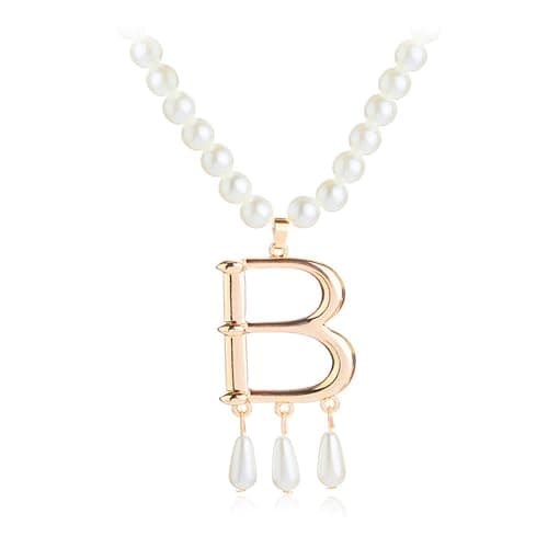 Image of GAUEIOUR Anne Boleyn Ugly Betty Letter Pearl Necklace，A Niche Design With A Light And Luxurious French Fashion Necklace，Elegant And Minimalist Vintage Silver Necklace