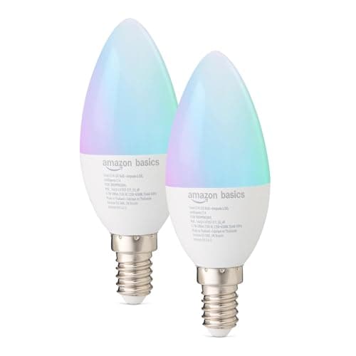 Image of Amazon Basics E14 Smart LED Bulb, 4.7 Watts, WiFi Light Bulb, 2.4 GHz, Works with Alexa Only, Multicolour, 2-Pack