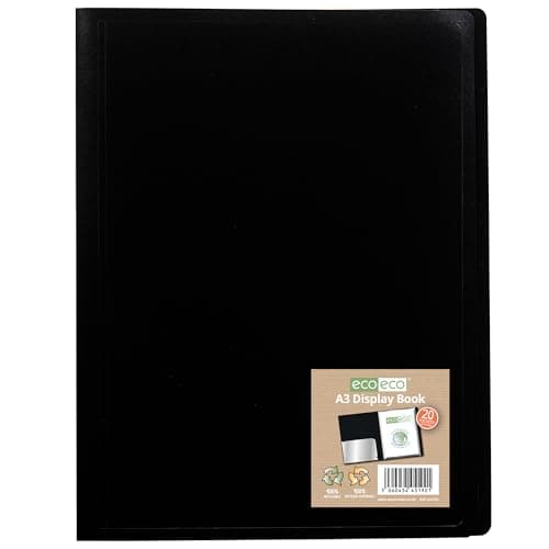 Image of eco-eco A3 100% Recycled 20 Pocket Black Flexible Cover Portfolio Book Folder Display Book, eco192