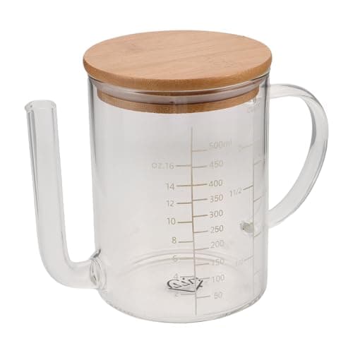 Image of Veemoon Glass Fat Separator - Oil Grease Separator Jug with Pour Spout and Precision Scale - 500ml Measuring Cup Kitchen Tool for BBQ Frying Oil Sauce Storage