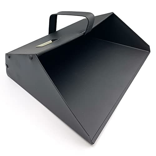 Image of Extra Strong Industrial Trade Metal Dustpan | 35cm Wide Large Capacity Dust Pan with Handle | Heavy Duty Black Hooded Garden Dustpan, Dust and Dirt Collector Perfect for Indoor or Outdoor Use