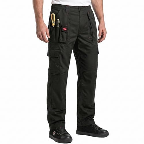 Image of Lee Cooper LCPNT206 Workwear Mens Multi Pocket Easy Care Heavy Duty Knee Pad Pockets Safety Work Cargo Trousers Pants, Navy, 34W/31L