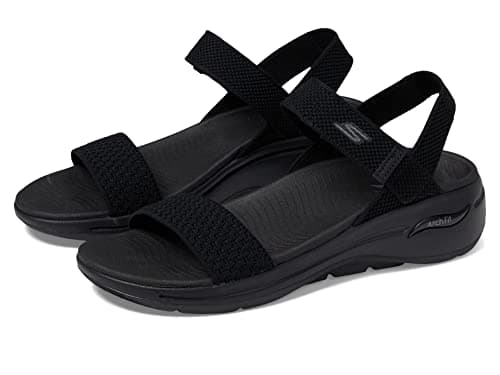 Image of Skechers Women's GO Walk Arch FIT Sandal, Black Textile, 3 UK