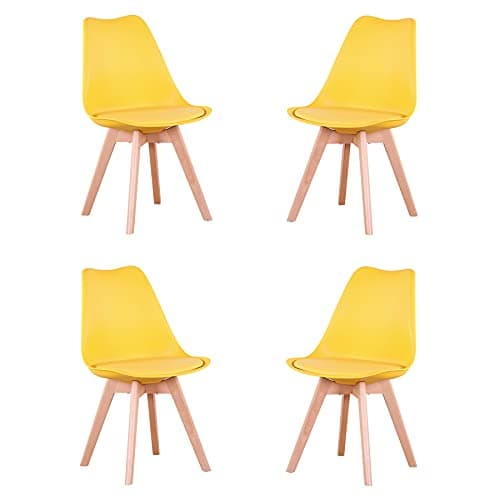 Image of GrandCA HOME Set of 4 Modern Dining Chairs/Office Chairs With Solid Beech Leg and Padded Soft Cushion Lounge Kitchen Office(Yellow)