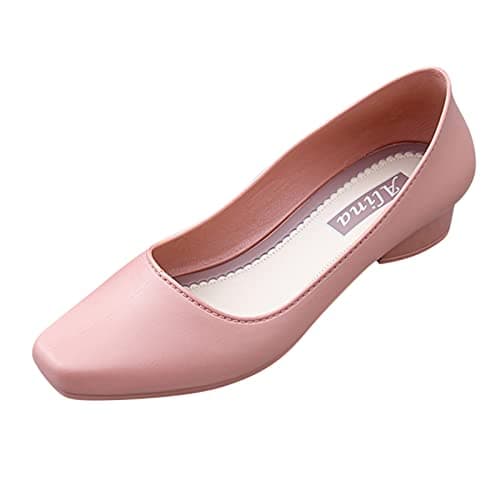 Image of Wedge Sandals Women's Pumps with Block Heel Elegant Business Office Work Pumps Comfortable Evening Shoes Wedding Party Bridal Shoes Summer Shoes Moccasins Leisure Shoes Leather Lightweight, pink, 8 UK