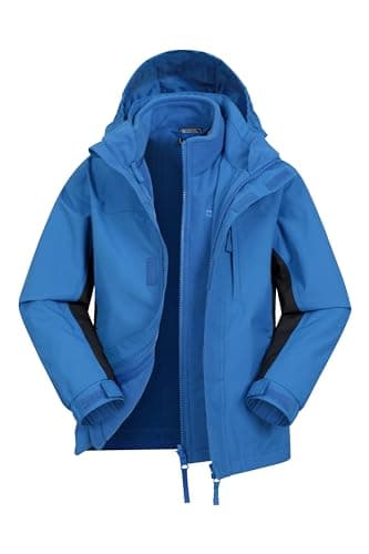 Image of Mountain Warehouse Cannonball Kids 3 in 1 Waterproof Jacket - Breathable Triclimate Rain Jacket, Taped Seams Kids Coat, Detachable Hood - Kids Coat for Walking Bright Blue (01) Kids Size 5-6 Years