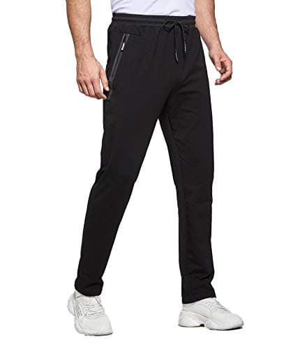 Image of Tansozer Mens Joggers Slim Fit Jogging Bottoms Open Hem Gym Pants Cotton Tracksuit Trousers with Zip Pockets Black S