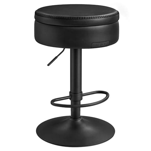 Image of VASAGLE EKHO Collection - 360?Swivel Bar Stool, Height Adjustable Barstool with Storage, Synthetic Leather with Stitching, Mid-Century Modern, Kitchen Bar, Easy Assembly, Ink Black