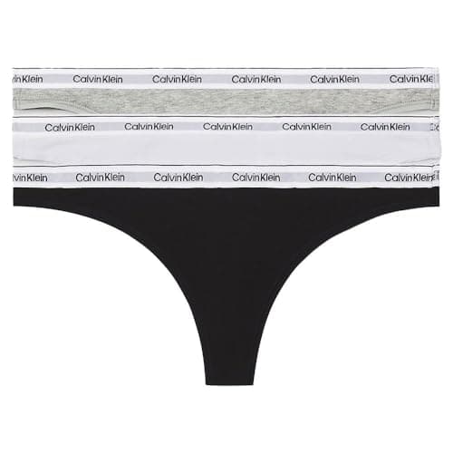 Image of Calvin Klein Women's 3 Pack Modern Logo Thongs, Multicolor (Black/White/Grey Heather), XS