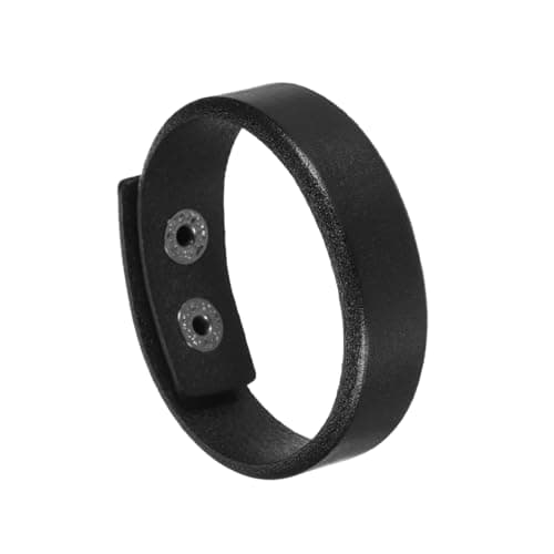 Image of sourcing map Plain Leather Bracelets Buckle Leather Snap Bracelets Adjustable Blank Wrist Cuffs DIY Craft Wristbands for Men Women Jewelry Making, Black