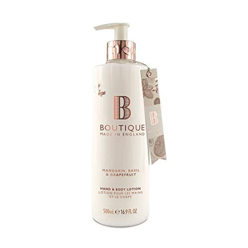Image of Boutique Mandarin, Basil & Grapefruit Fragrance Hand & Body Lotion 500ml – Vegan Body Moisturiser with Essential Oils, Made in England – Lightly Scented Refreshing Hand & Body Care