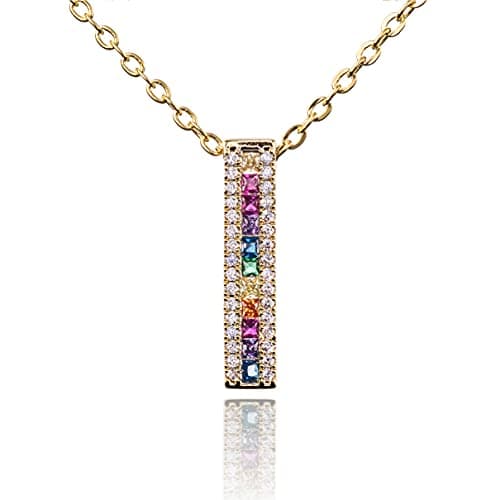 Image of namana Gold Plated Rainbow Pendant Necklace for Women, Gold Pendant Necklace for Women with Colourful Rainbow and White Cubic Zirconia Stones. Gemstone Necklaces for Women, Jewellery Gifts for Women