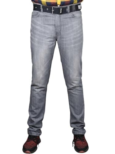 Image of Firetrap Mens Straight Leg Jeans Denim Classic Casual Pants Work Trousers Multi Pockets with Free Belt Grey Wash 34W / 34L