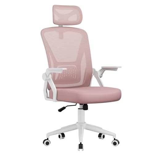 Image of naspaluro Computer Desk Chair with 2D Adjustable Headrest/Flip-up Armrests/Back Support/Metal Claws, Swivel Mesh Ergonomic Office Chairs, Comfy High Study Home Office Chairs, Pink Work PC Chairs