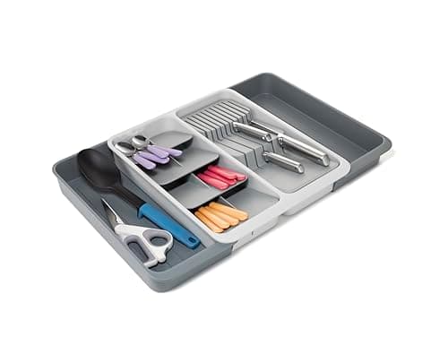 Image of Joseph Joseph DrawerStore Expanding Tiered Cutlery Tray with Knife Organiser, Expandable in Drawer Space Saving Kitchen Storage, Recycled Plastic