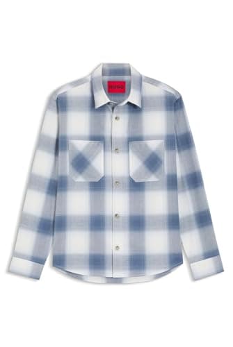 Image of HUGO Mens Erato Oversized-fit Shirt in Checked Cotton Twill
