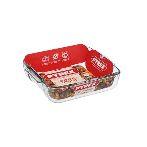 Image of Pyrex Classic Multipurpose Glass Square Roaster with Easy Grip 25x21cm Transparent (Pack of 2)