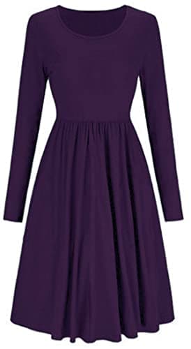 Image of XuBiDuBi New Women Frankie Swing Dress Ladies Flared Skater Swing Plain Jersey Long Sleeve Midi Dress UK Plus Size 8-26. Purple